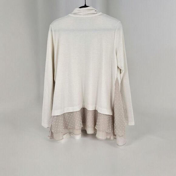 Logo Lounge Cardigan Jersey Knit Cream Chiffon Layer Medium Pockets Tan & white - Picture 13 of 15